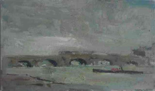 La Seine en crue,le Pont-Neuf. 1970-1979. Huile sur isorel. 41 X 24 cm. Coll. particulière
